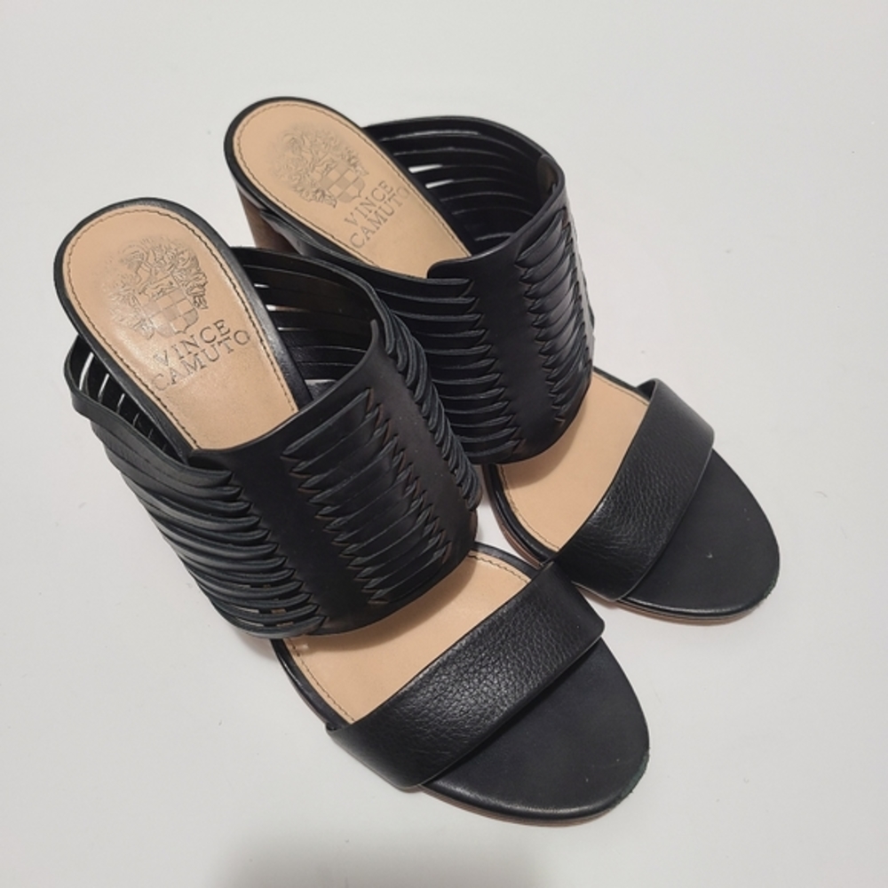 Vince Camuto Astar Leather Slide‎ Sandals  Black Size 7.5